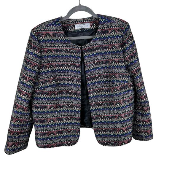 Tahari By ASL Funky Coloful Patterned Woven Lined Open Blazer Plus Size 16 P - Picture 1 of 6